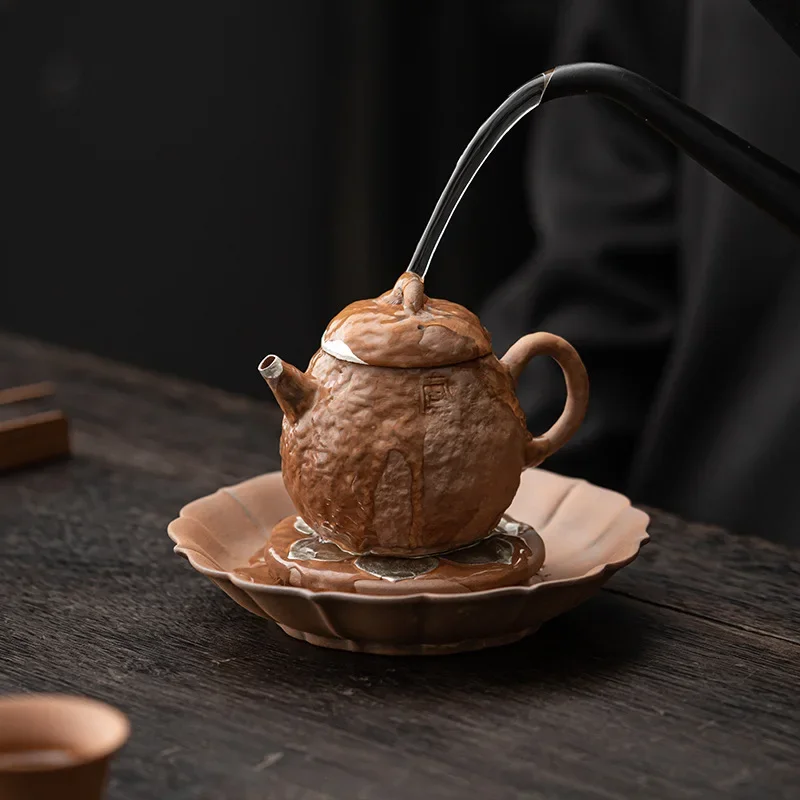 Empty Zhai Old Rock Clay Fanglian Pot Tray Silver Gilded Stoneware Bamboo Water Drop Container Coaster Tea Tray Fruit Plate - view 3