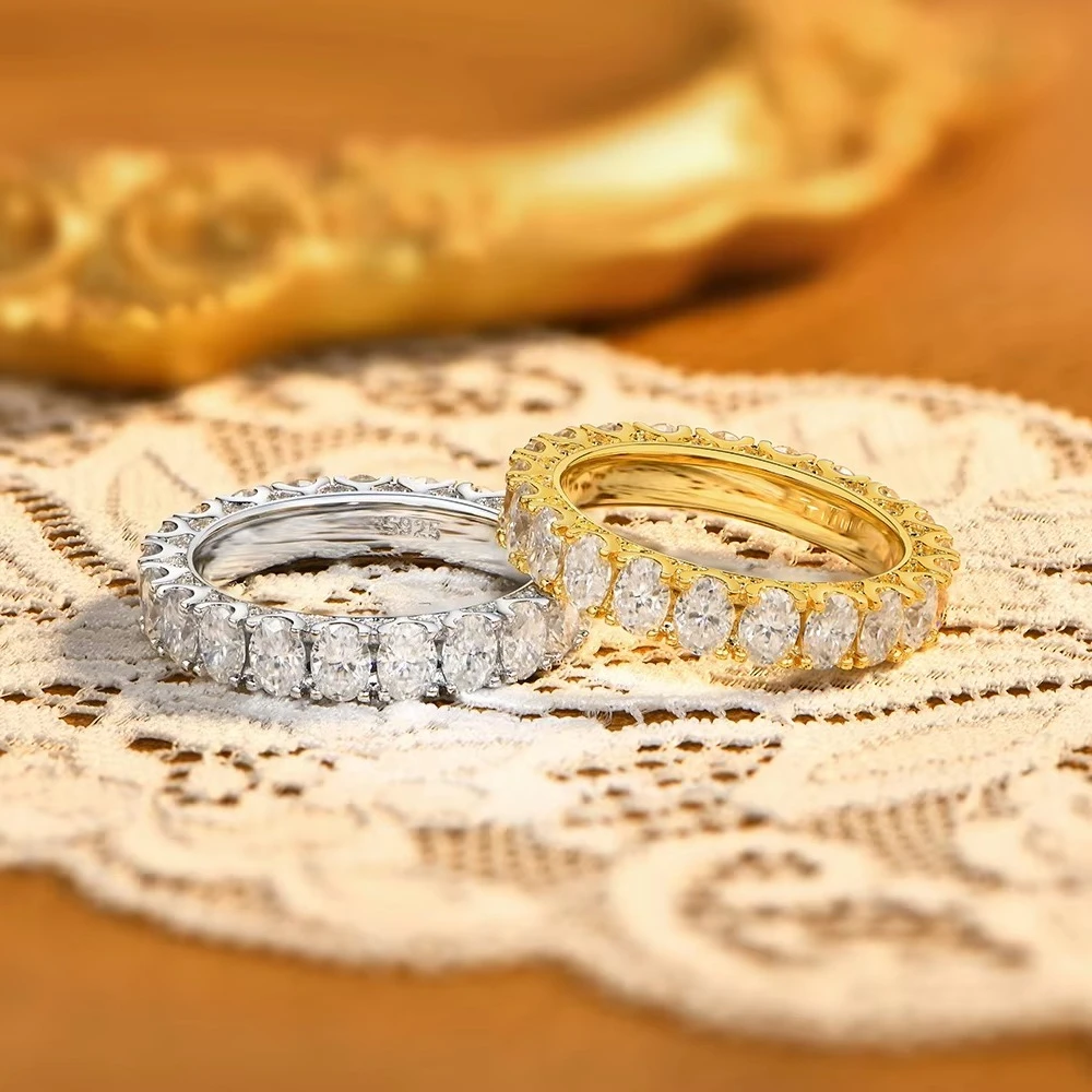 Cincin Moissanite Berongga den - Moissanite Eternity Band Ring Stackable ulasan dan harga