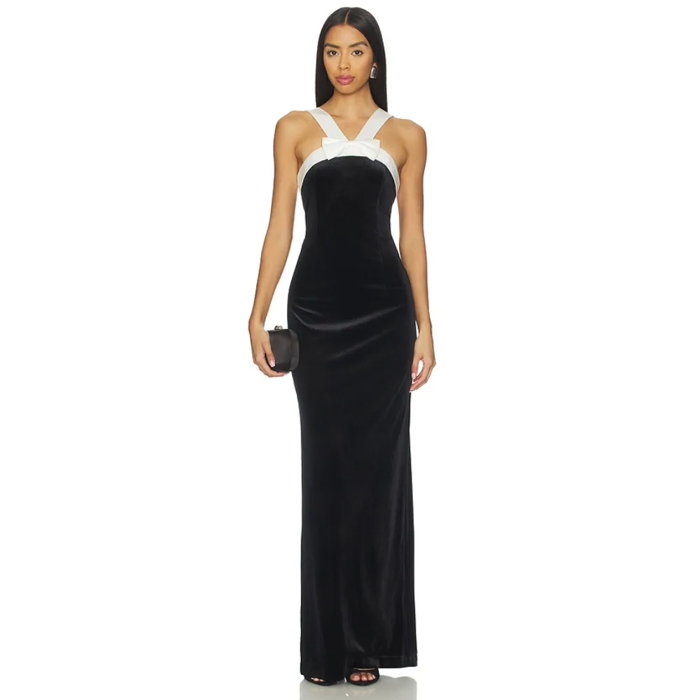 

Customized Spaghetti Strap Evening Dresses with Bow Velvet Sheath Party Dress Elegant Modern Formal Prom Gowns for Women 2026
