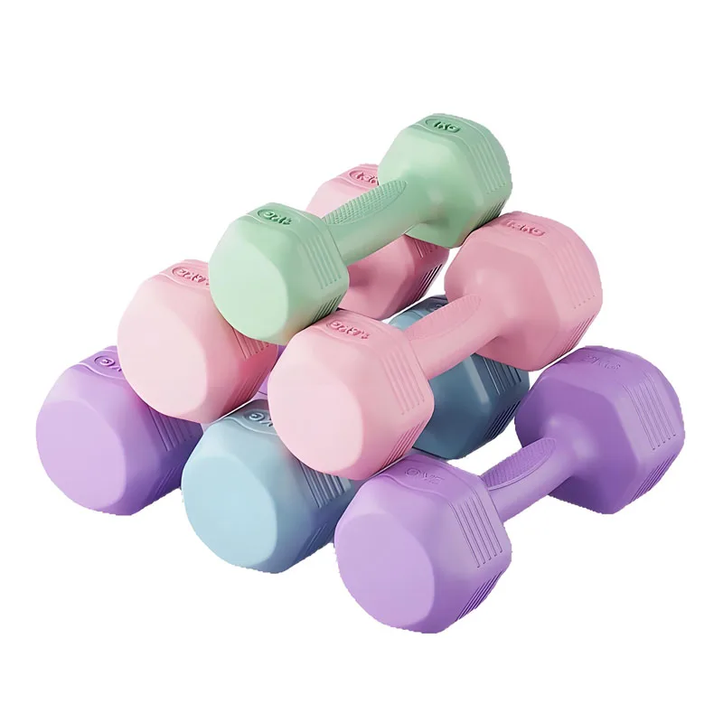 Colorful Hexagonal Dumbbells  2kg Non Slip Handle Sweat Resistant Easy Clean Home Workout Weights for Ladies Beginners