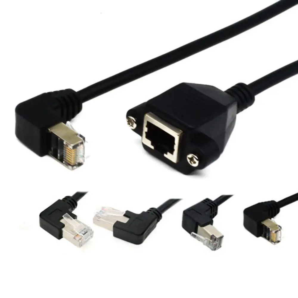 0.3m LAN Network 8Pin RJ45 90 Degree Male To Female Ethernet LAN Cord Network Wire RJ45 Cable Panel Mount Extension Cable