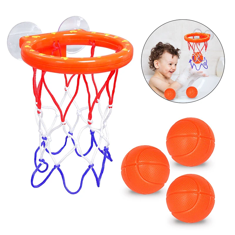 Fun Basketball Hoop Balls Playset Boys Girls Bath Toys Bathtub 3 Balls Set Strong Suction Cup Bathroom Game for Kids Toddlers