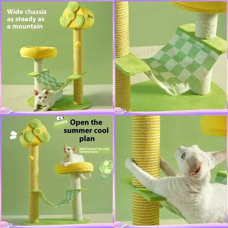 DIY Cat Tree for Small Large Cats Modern Climbing Frame Scratching Post with Condo Hammock Platform Toys Wear-Resistant