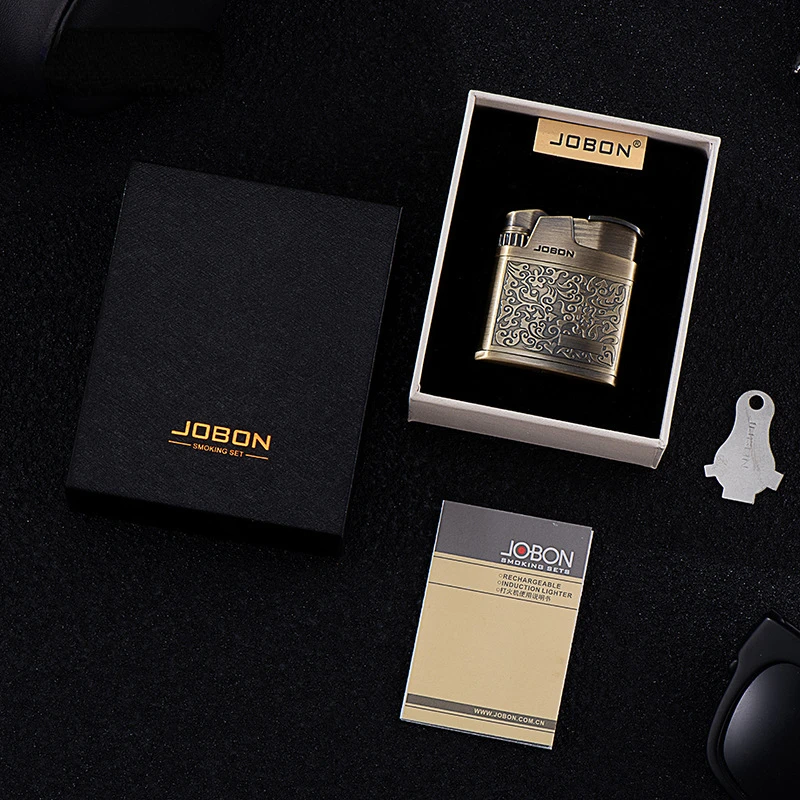 JOBON High-end Pure Copper Straight-in Inflatable Windproof Lighter Retro Nostalgic Ancient Silver Windproof  As A Gift for Men