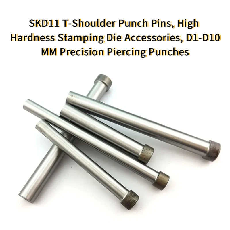 10PCS SKD11-Shoulder Punch Pins, High Hardness Stamping Die Accessories,-D10MM Precision Piercing Punches