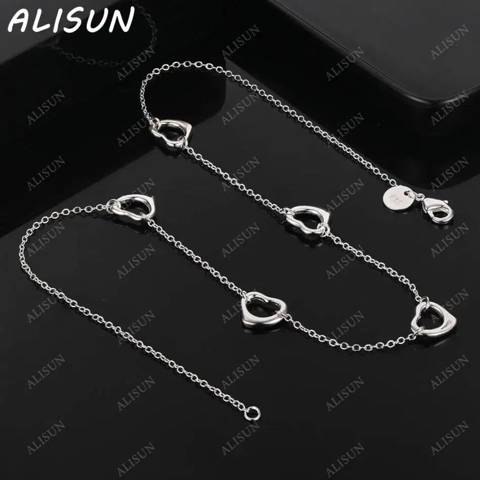 

ALISUN 925 Sterling Silver 45cm Hearts Thin Necklace For Women Creativity Gifts Street All-match Party And Daily Wear