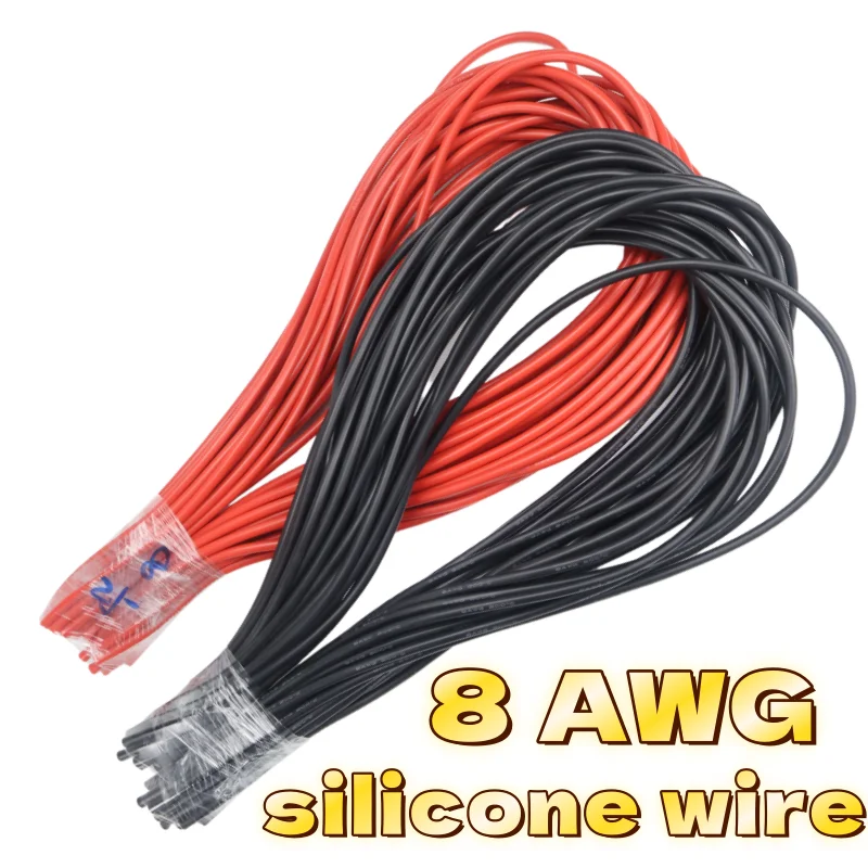 

2/50 meter Silicon Wire 8AWG Heatproof Soft Silicone Silica Gel Wire Cable (1/25meter Red+1/25meter Black) )