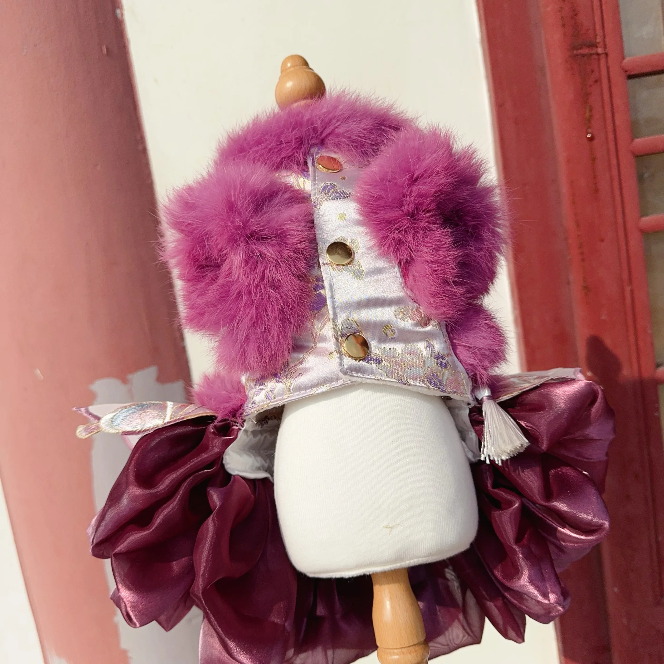 Luxury Handmade Dog Clothing Winter Plush Butterfly Embroidery Chinese Style Dresses For Small medium Dog New Yearl Pet Clothes
