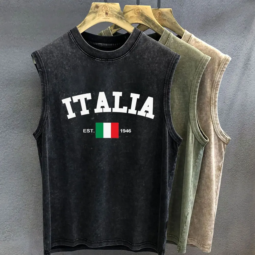 2026 new summer Washed Black Brasil Rio De Janeiro Flag Print Sleeveless Tank Top Retro Brazil Inspired Casual Streetwear