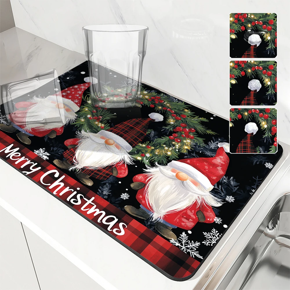 

1 шт., сушильный коврик, Рождественский коврик Pygmy Berry Ambiance, нескользящий впитывающий коврик, посуда, кухонная стойка, сливные коврики, салфетки для стола