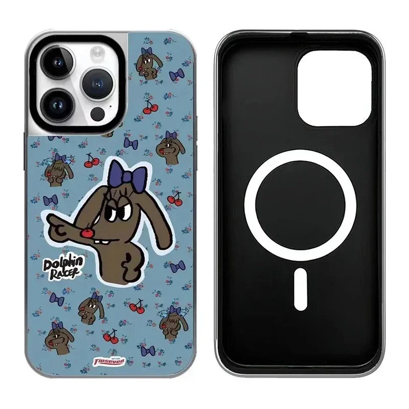 Graffiti Dog Silver Border iPhone 12 13 14 15 16 Pro Max Mirror Surface MagSafe Case Cover Shell