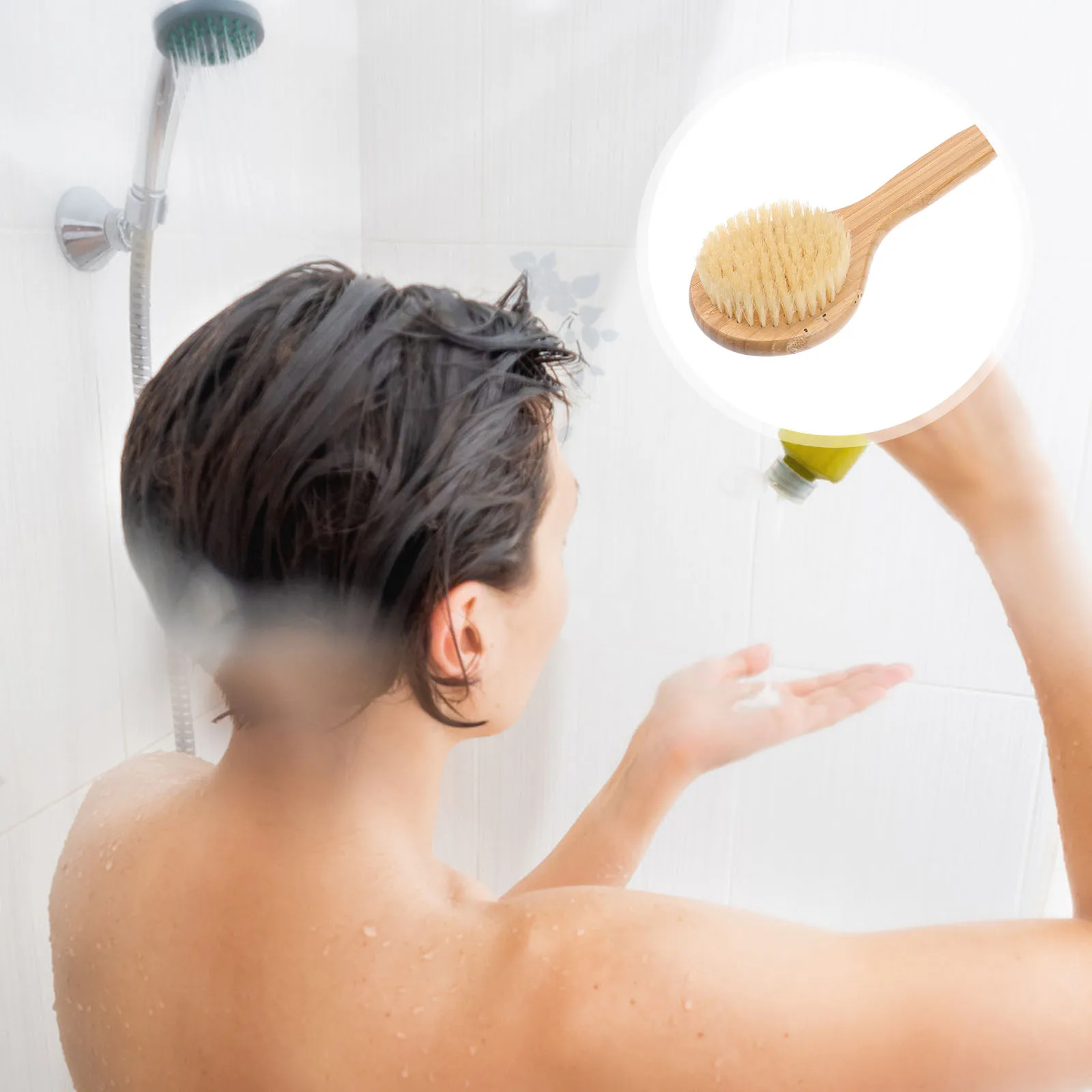 

Long Handle Bath Body Brush Phyllostachys Pubescens Bristle Exfoliating Back Scrubber Shower Massager Deep Cleansing Skin Care