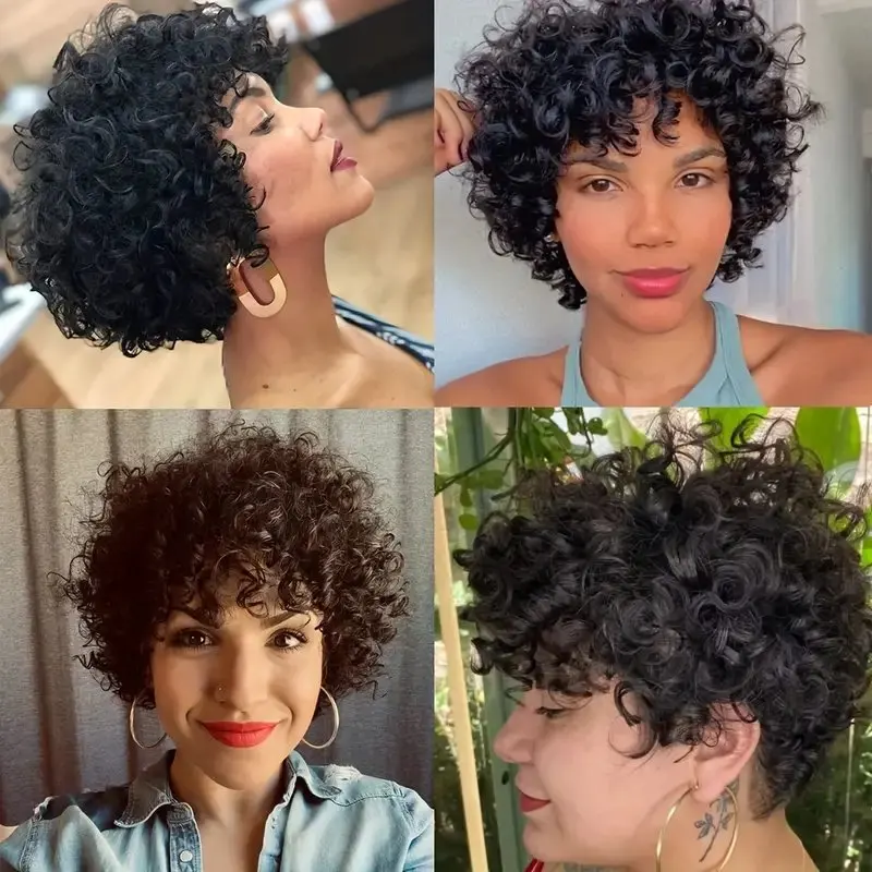 Curto Curly Pixie Cut Lace Front Perucas para Mulheres, Cabelo Humano Preto Natural, HD, 13x1