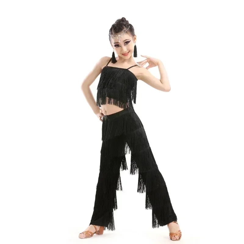 Latin Dance Dresses For Sale Ballroom Plus Size Fringe Tassel Dress Pants Sequin Fringe Salsa Samba Costume Kids Children Girls