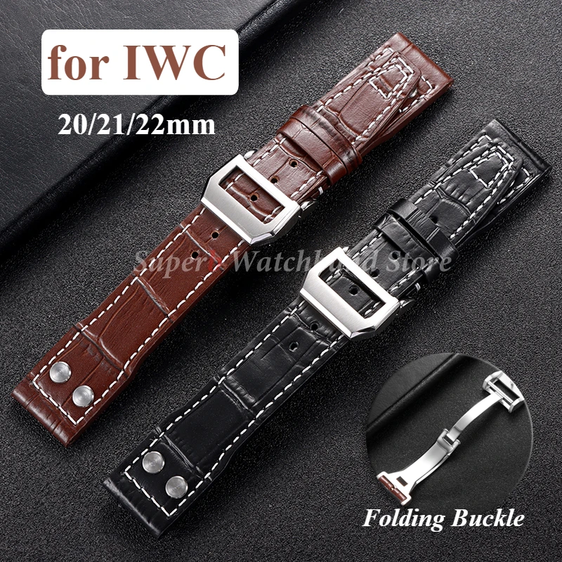

20mm 21mm 22mm Cowhide Leather Watch Strap Genuine Belt for IWC Pilot Portugieser Portofino Watchband Bracelet Watch Accessories