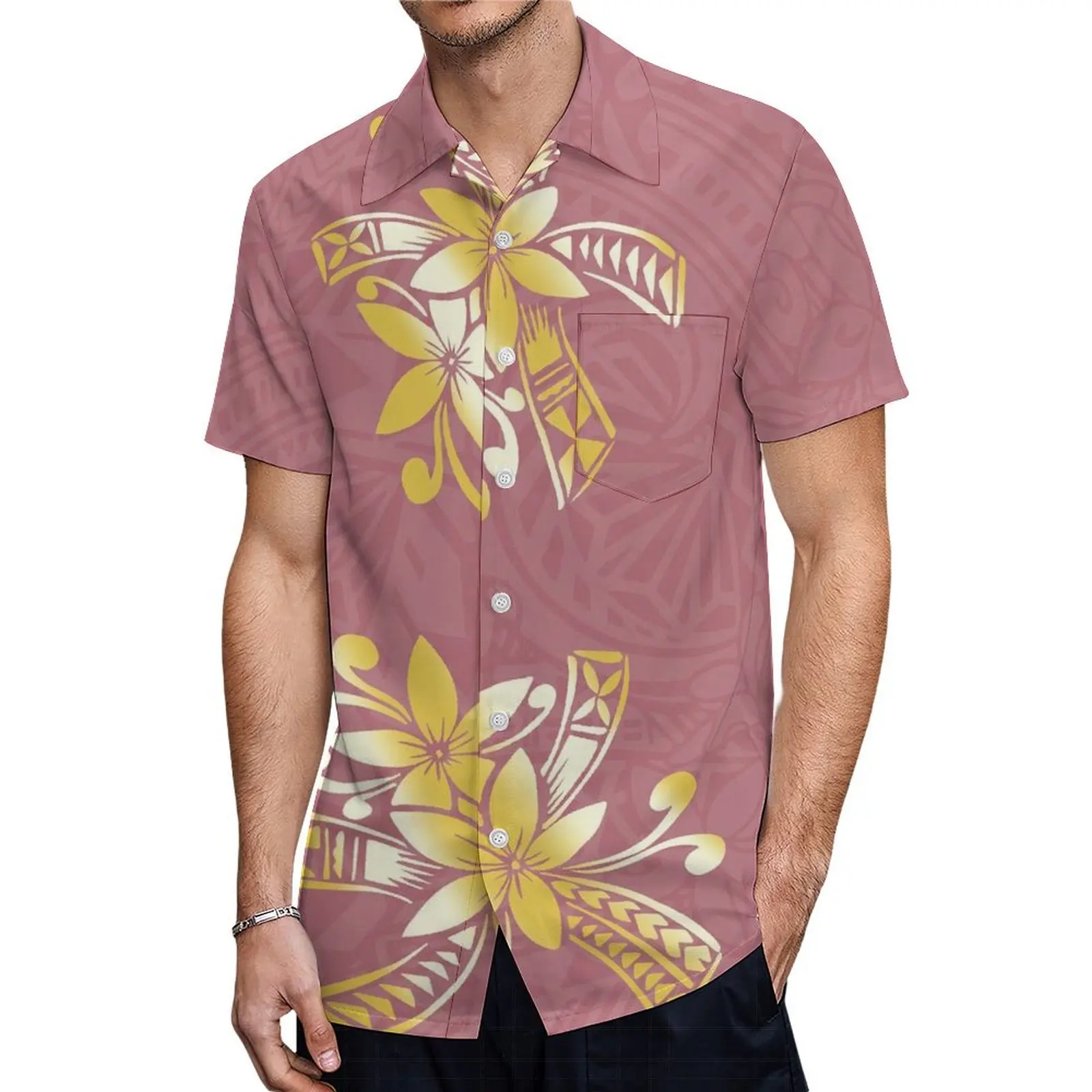 Set di abiti personalizzati con scollo a v delle isole polinesiane per le donne Set di due pezzi Puletasi Samoa con camicia a maniche corte da uomo hawaiana