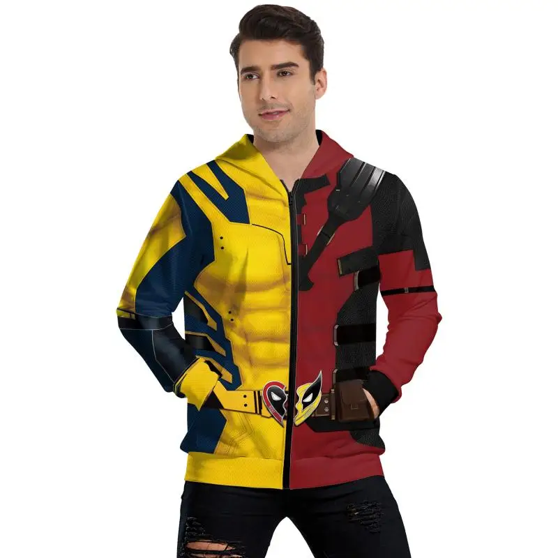 Sudaderas con capucha de Cosplay de Halloween para hombres, disfraces de superhéroe, jersey con estampado 3D, sudaderas con capucha con cremallera, ropa novedosa de lujo