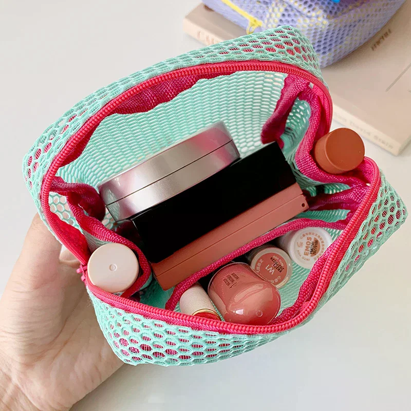 Portable Square Cosmetic Storage Bag With Zipper,Square Mesh Cosmetic Bag,  Multi-purpose Sundries Storage Bag