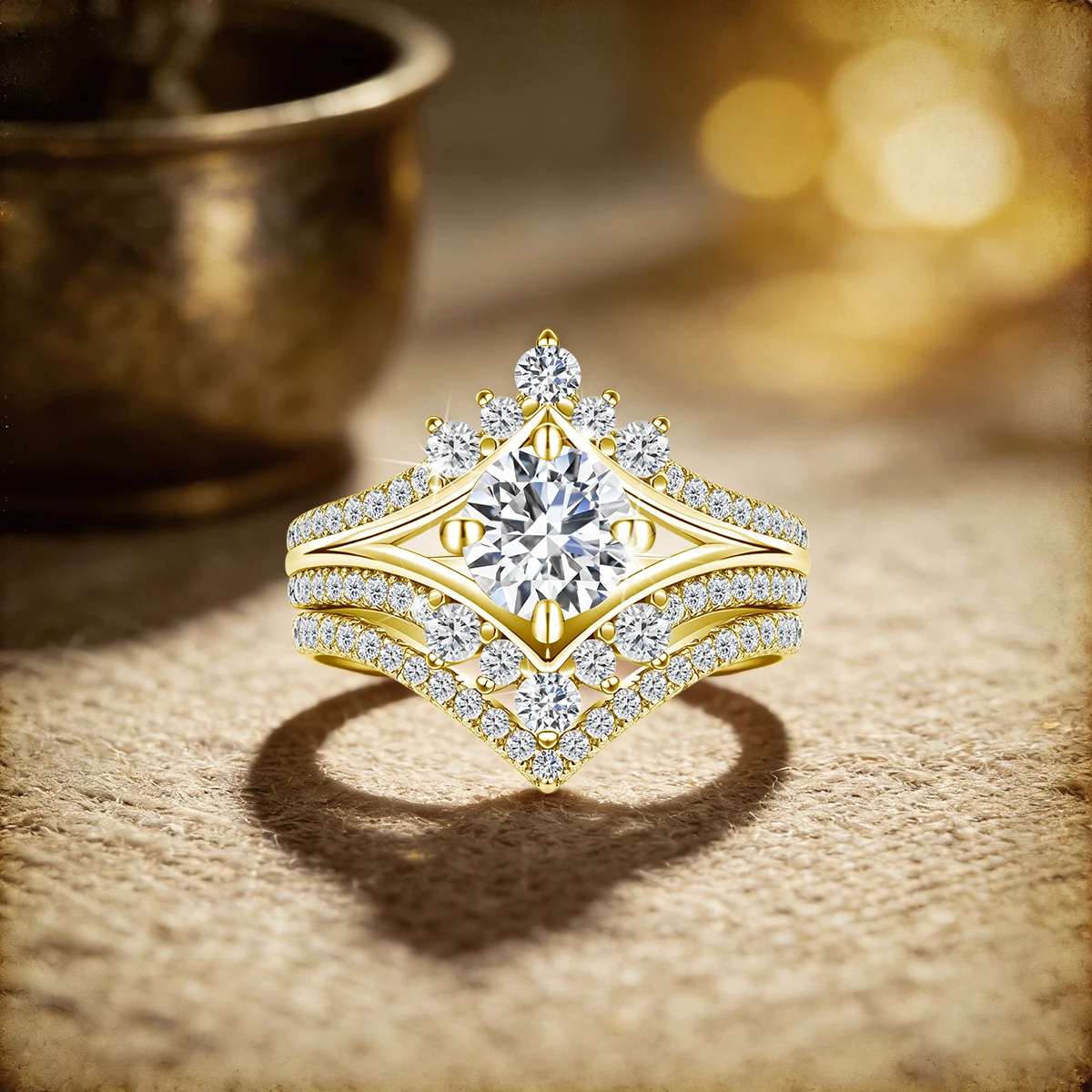 14K Gold Filled Round Moissanite Crown Halo Stackable Ring Set Luxury Bridal Engagement Ring for Women Wedding Gift