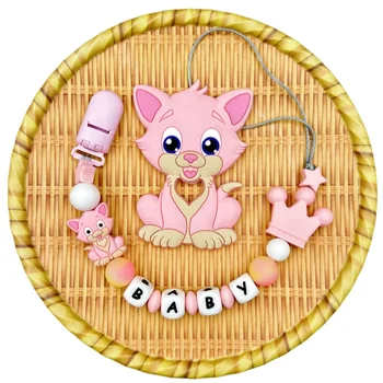 שם אותיות אישי תינוק סיליקון גור חרוזים מוארים תליון קליפס למוצץ שרשרת מחזיק תינוקות משחק מתנה קאוואי