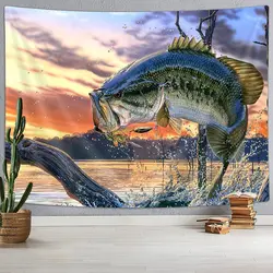 Fish Bass Tapestry Pike Fishing Tapestries Underwater Fish Animal Wall Hanging Home Bedroom Living Room Dorm Decor Wall Blanket