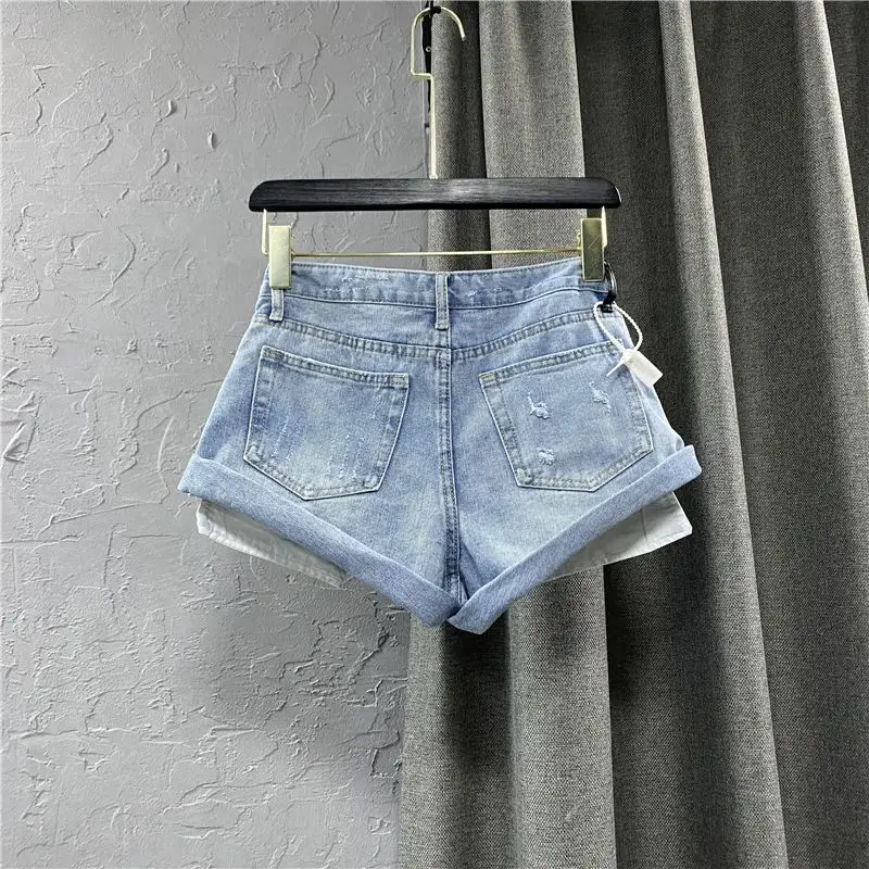 Open Crotch Outdoor Sex Pants High Waist Denim Shorts Women Casual Baggy Denim Y2K Summer Mini HotPants Short Streetwear 2024