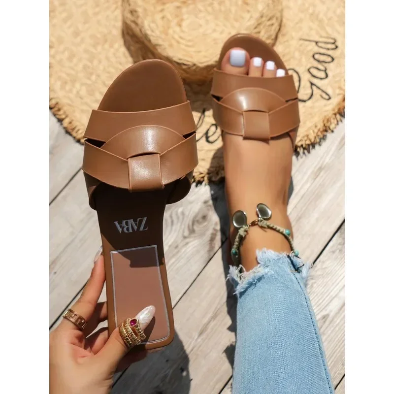 Large Size Flat Flat Slippers Women 2024 New Women\'s Cross Solid Color Fashion Slippers Zapatos De Mujer Womens Shoes