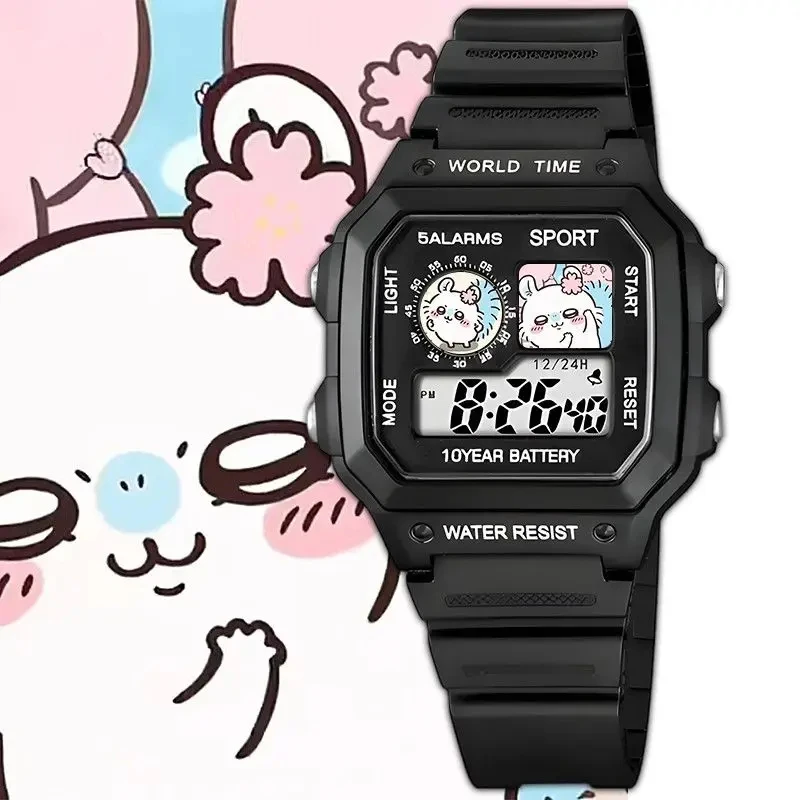 Cute Chiikawa Printed Square Digital Cartoon Watch Pure White Waterproof Multi Function Alarm Clock Wristwatch Perfect - view 5