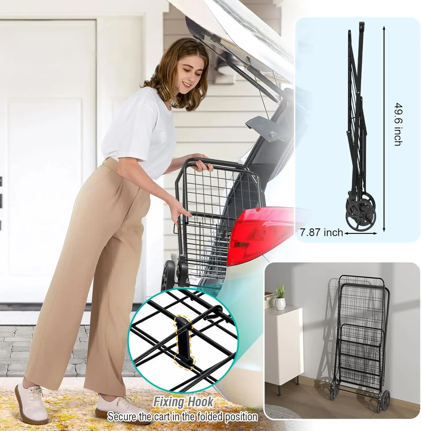 Carrito de compras plegable para comestibles, carrito de comestibles de gran capacidad, 360 °   Ruedas giratorias enrollables