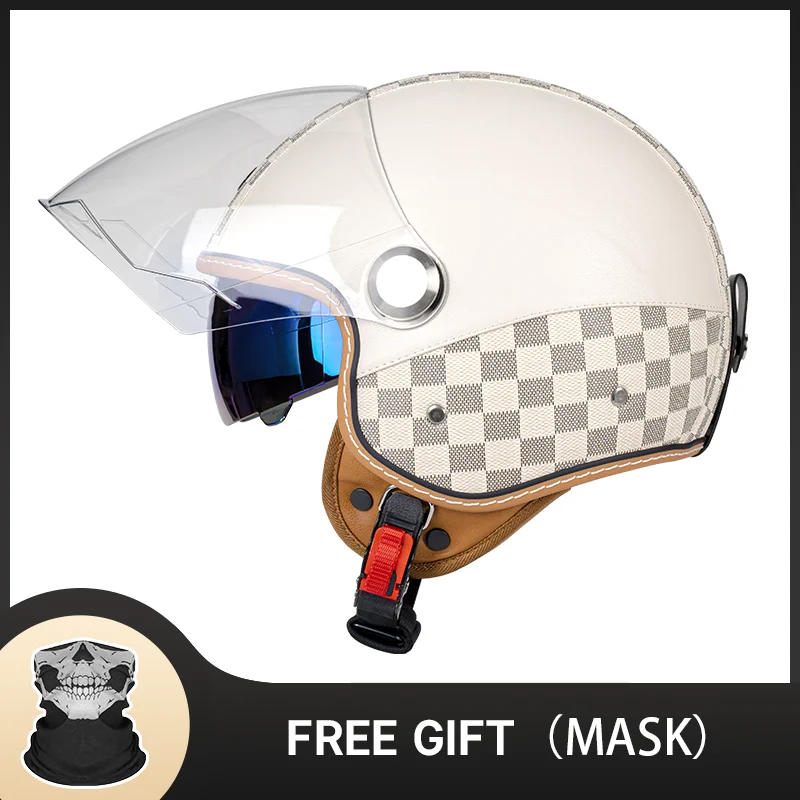 

Essential Equipment White Check Three-Quarters Open Face 3/4 Motorcycle Helmet DOT Perfect for Beginner and Experienced Riders
