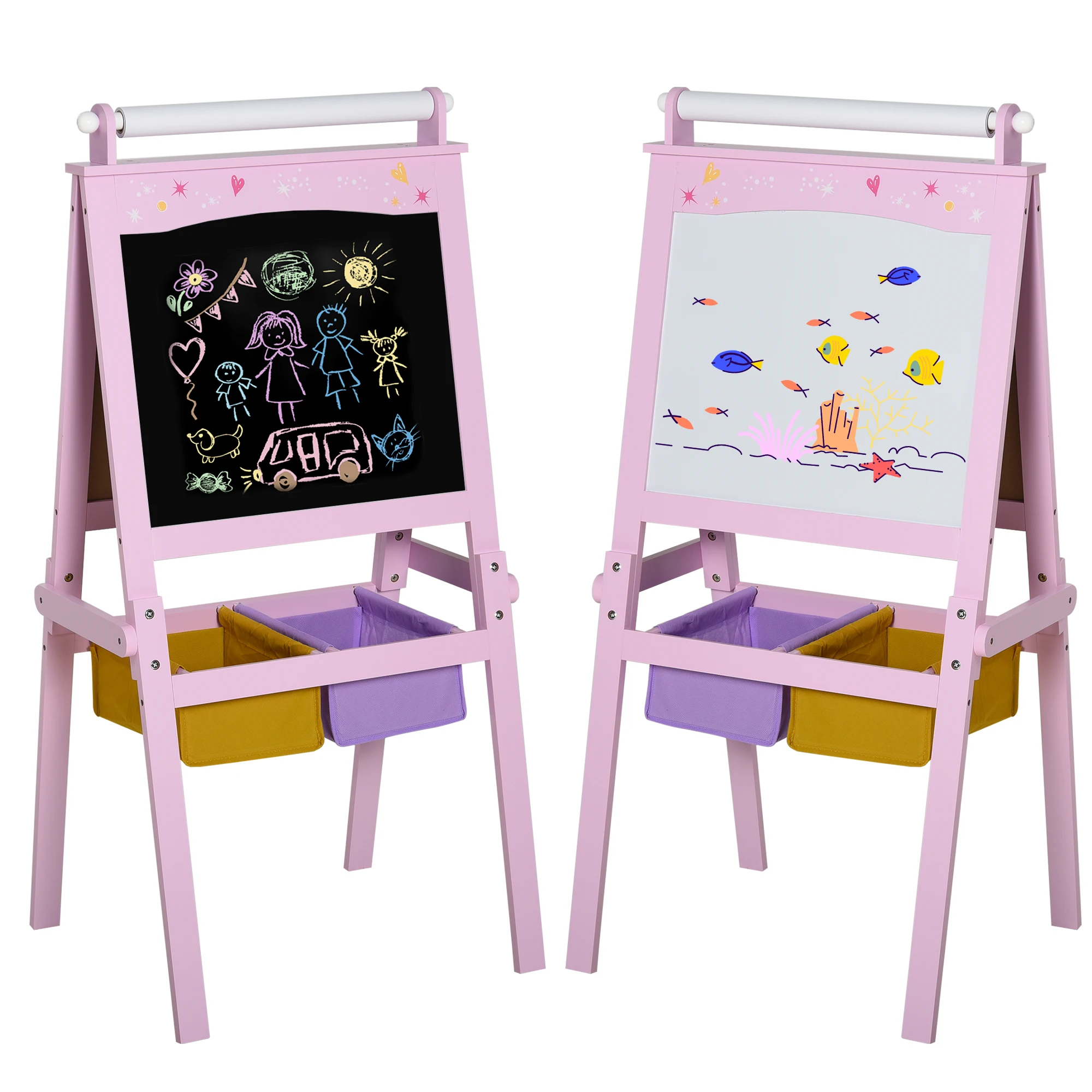 Homcom Kinderbord-ezel 3 in 1 dubbelzijdig 58,5x50,5x118 cm roze
