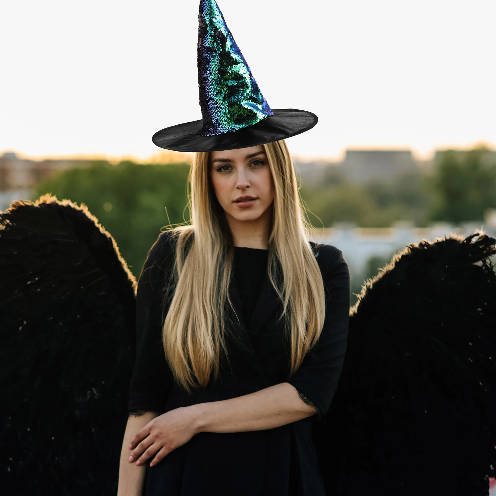 Chapeau de sorcière à paillettes pour Halloween, accessoire de Costume de Cosplay, vêtements confortables, décoration Durable pour fête pour femmes et filles