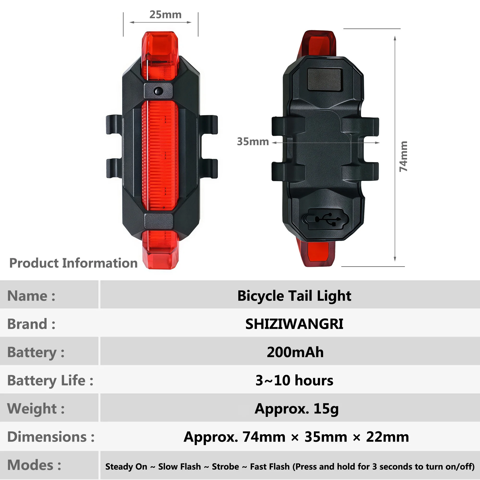 5pcs Bicycle Taillight Red LED Rechargeable MTB Road Bike Rear Back Light Lamp Flashlight Cycling Bicycle Accessories