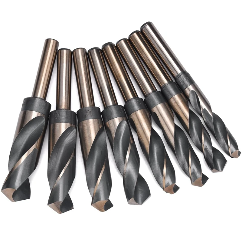 8 Piece Silver And Deming Drill-Bit Set, Reduced Shank Drill Bit Set, 1/2-Inch-Diameter Shank, 9/16-Inch To 1-Inch Sizes