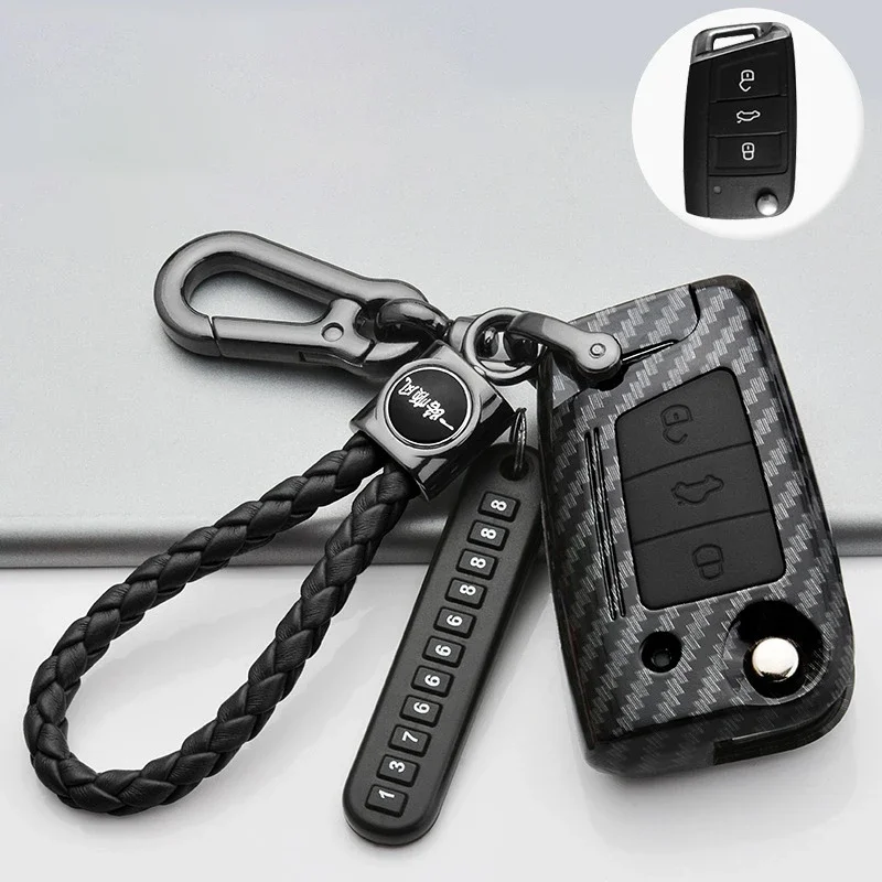 

ABS Carbon Fiber Car Key Case Cover Fob For VW Volkswagen Golf 7 MK7 Tiguan MK2 For SEAT Ateca Leon FR 2 Ibiza For Skoda Octavia