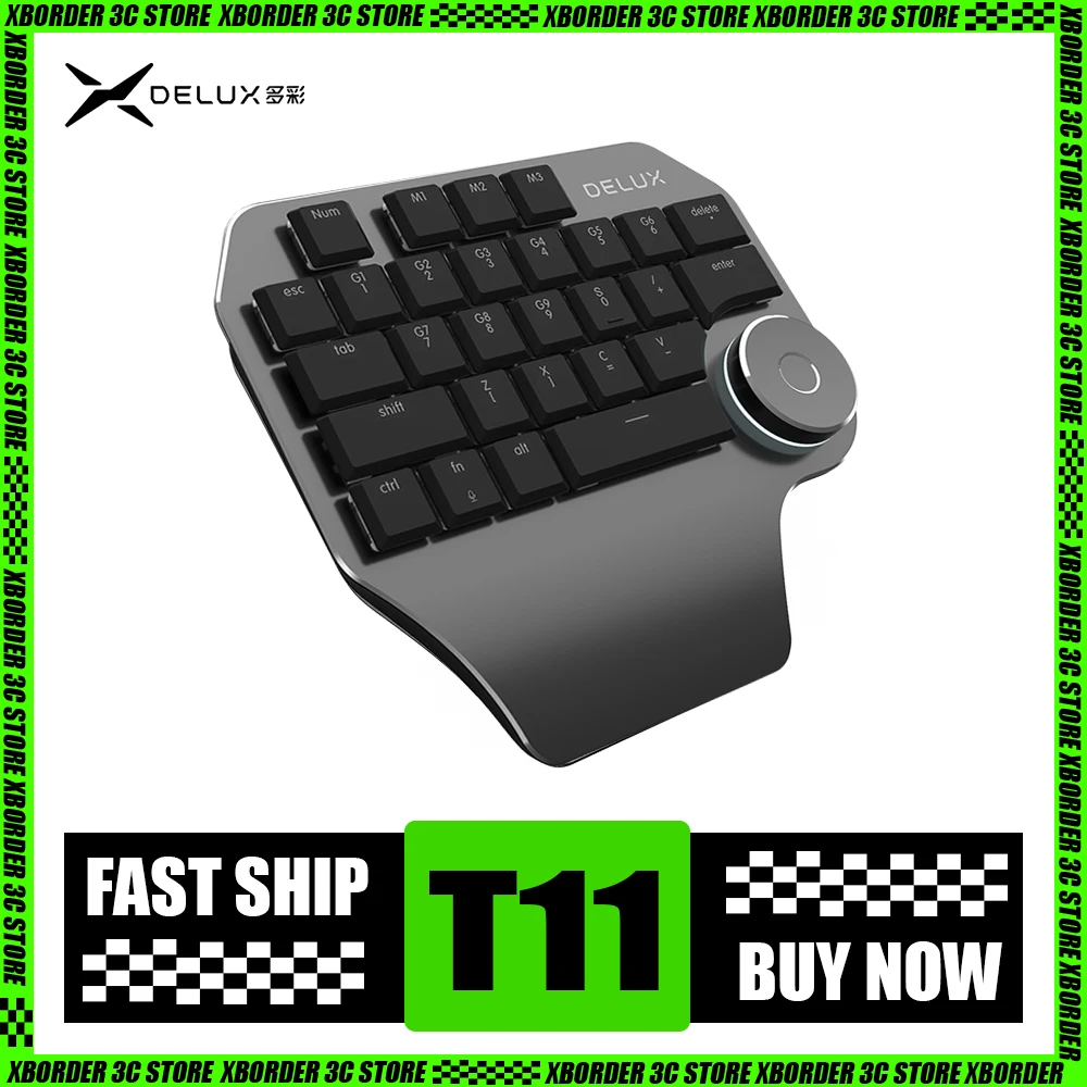 DeLUX T11 Mechanical Keyboard Wired Multifunctional Knob Speech Recognition Single Hand Drawn Drawing Designer Keyboard Office