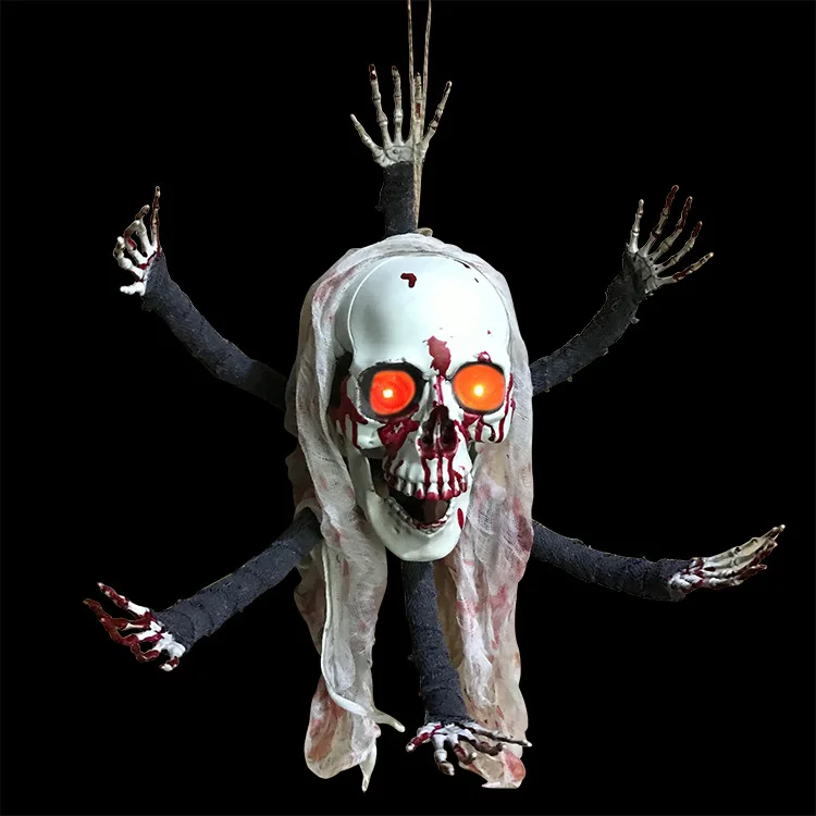 

Halloween Horror Prank Bloody Skull Head Decor Trick Decoration Secret Room Escape Six Claw Bloody Monster Prop Door Hanging