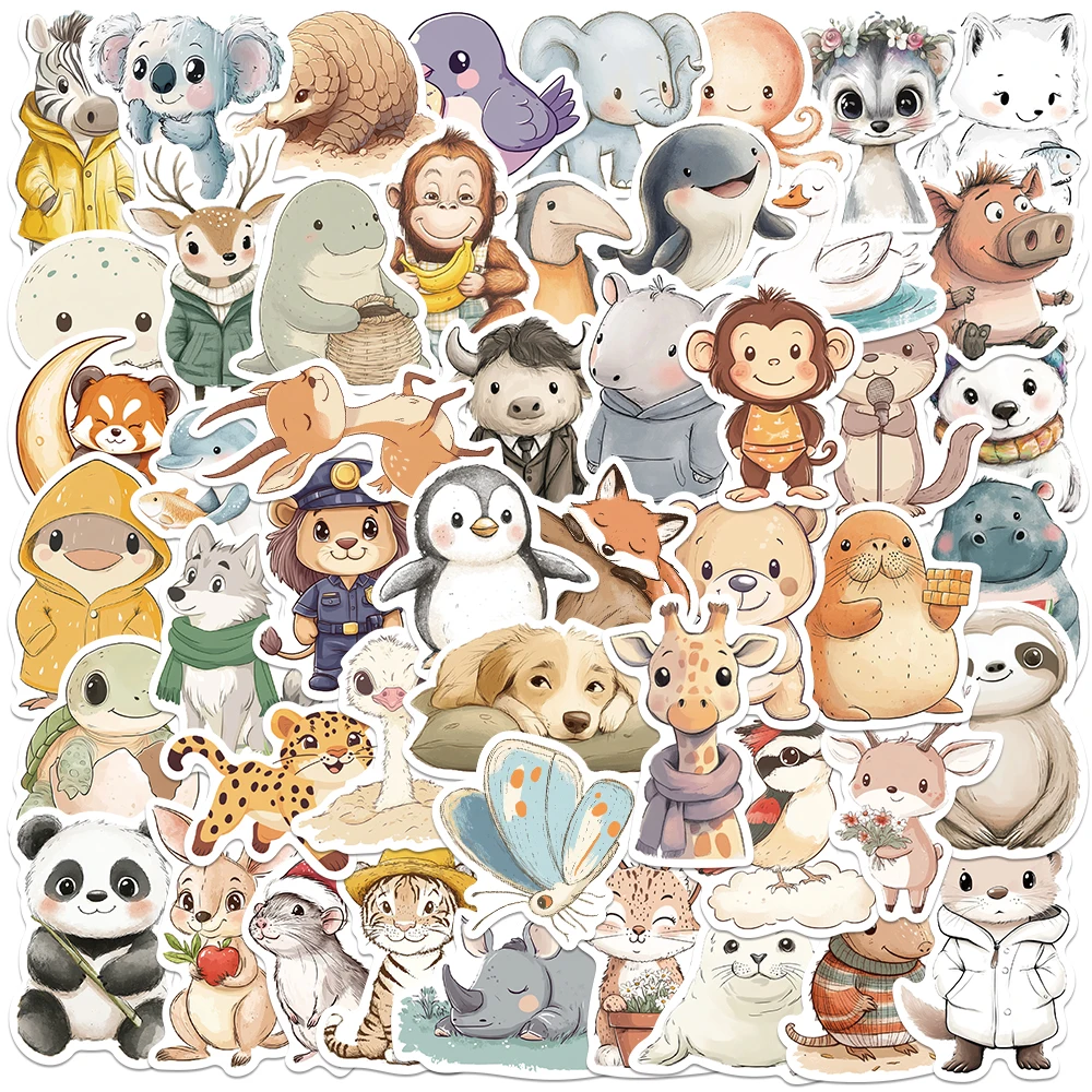 50PCS Comfortable Animal Emblem Stickers Cartoon Graffiti Decals For iPad Phone Case Refrigerator Luggage Skate Kid Toys Sticker