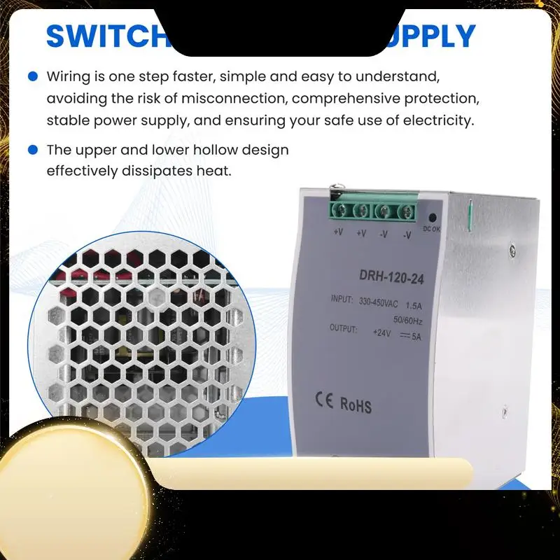 

DRH-120-24 Switching Power Supply 380AC 120W Single Output 24V Industrial Din Rail Power Supply Switch