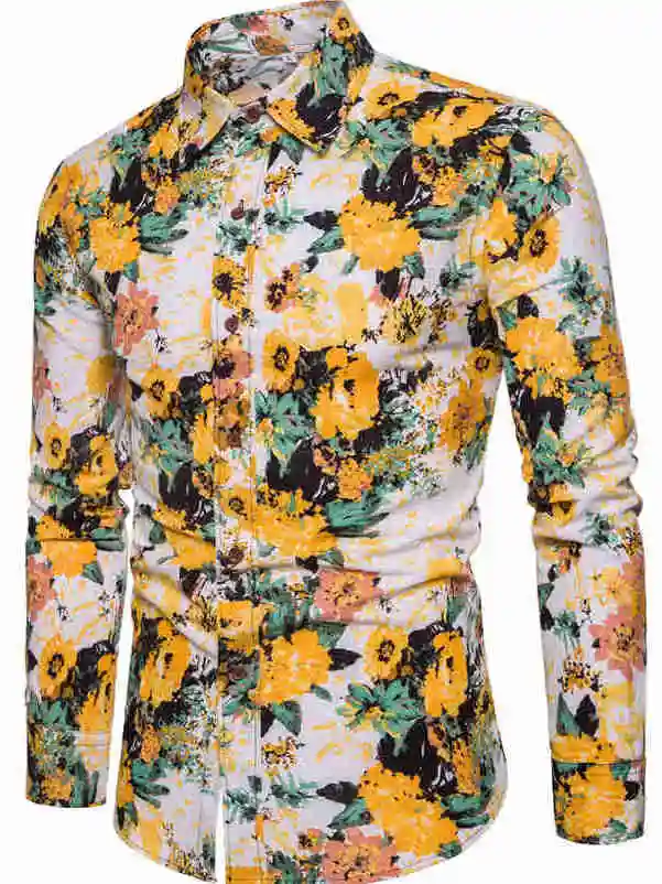 

Мужские большие размеры с цветочным принтом Long Sve irt Sli Wior Collar Slim Fit Молодежная трендовая осенняя одежда Повседневная удобная irt