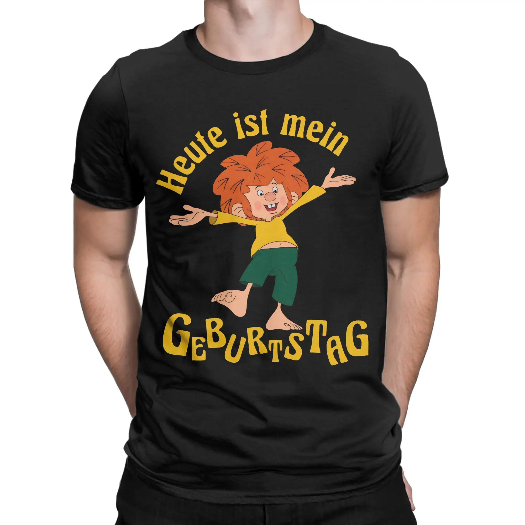 Men's T-Shirt Pumuckl Happy Birthday Novelty 100% Cotton Tee Shirt Short Sleeve German Cartoon T Shirts Round Neck Tops Summer