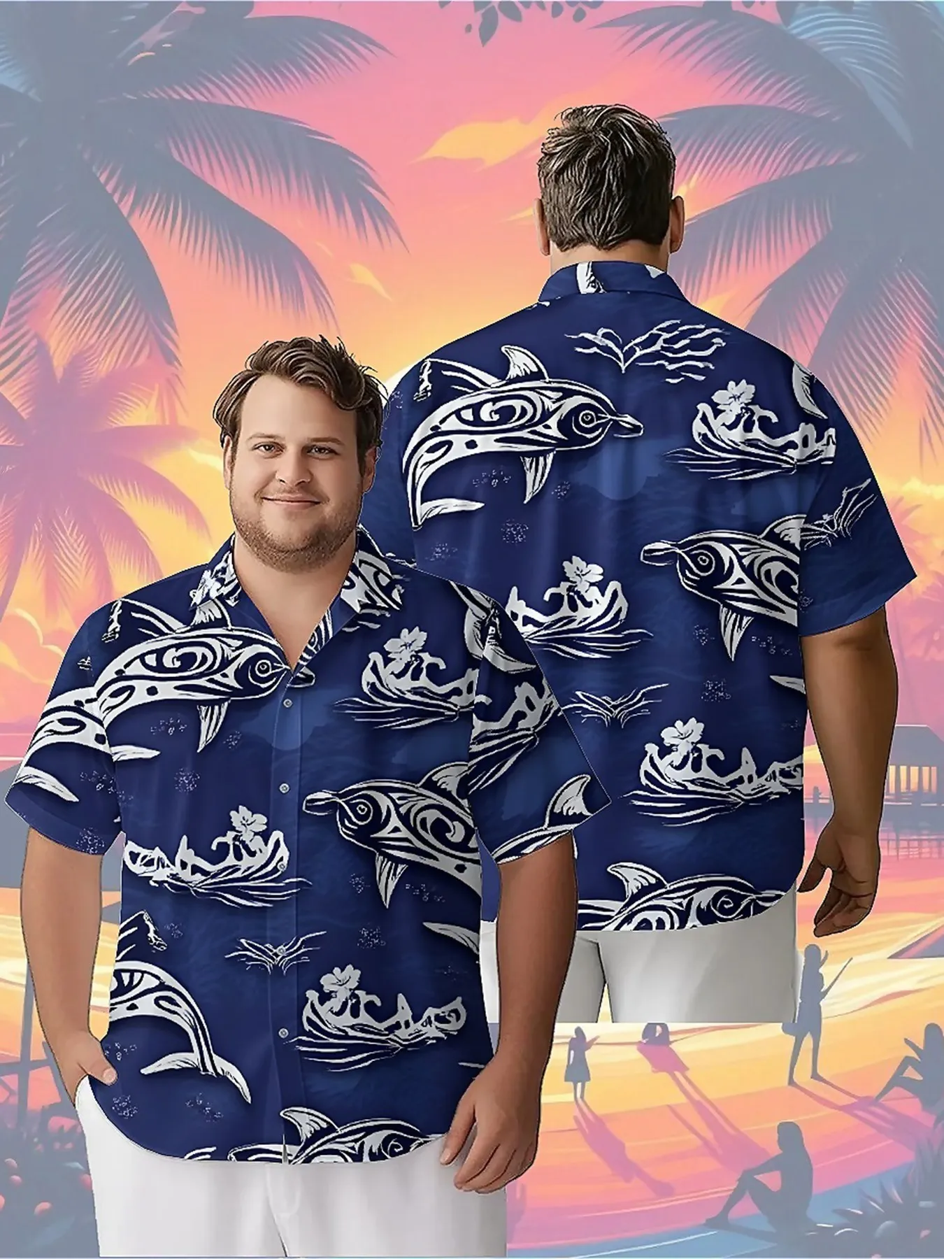 

Men's Plus Size Hawaiian Shirts Ocean Elf Pattern, Unisex Aloha Shirts,New in Summer Tops Tee,streetwear