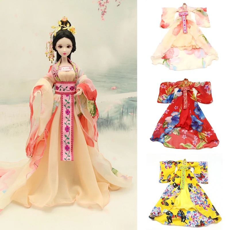 

Handmade Bjd 1/6 Doll Clothes Ancient Chinese HanFU Chiffon Dresses for 30cm Dolls Barbie or OB27 Toys Dolls Accessories