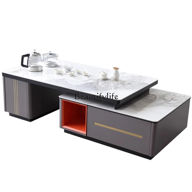 

Modern simple and small apartment rock slab Kung Fu tea table living room tea making integrated tea table
