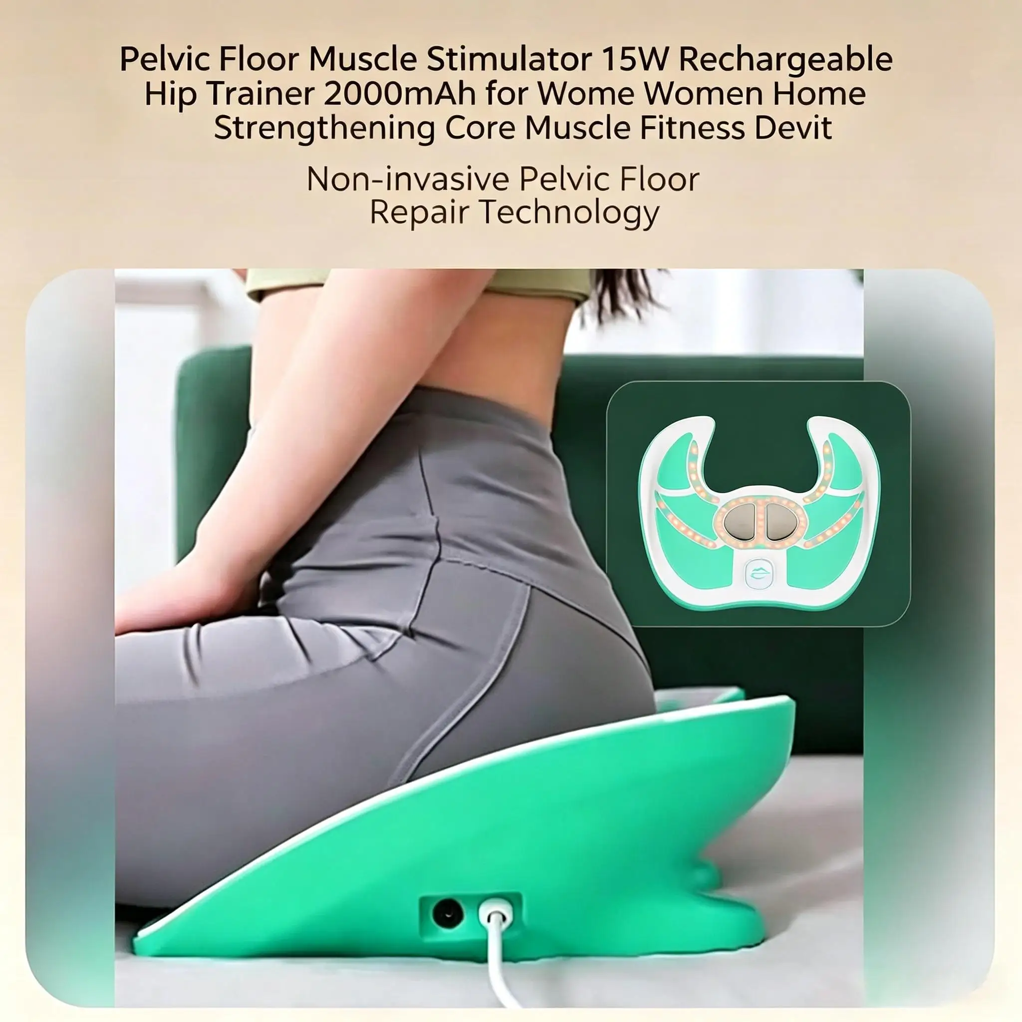 

Pelvic Floor Muscle Stimulator 15W Rechargeable Hip Trainer 2000mAh for Women Home Strengthening Core Muscle Fitness Device