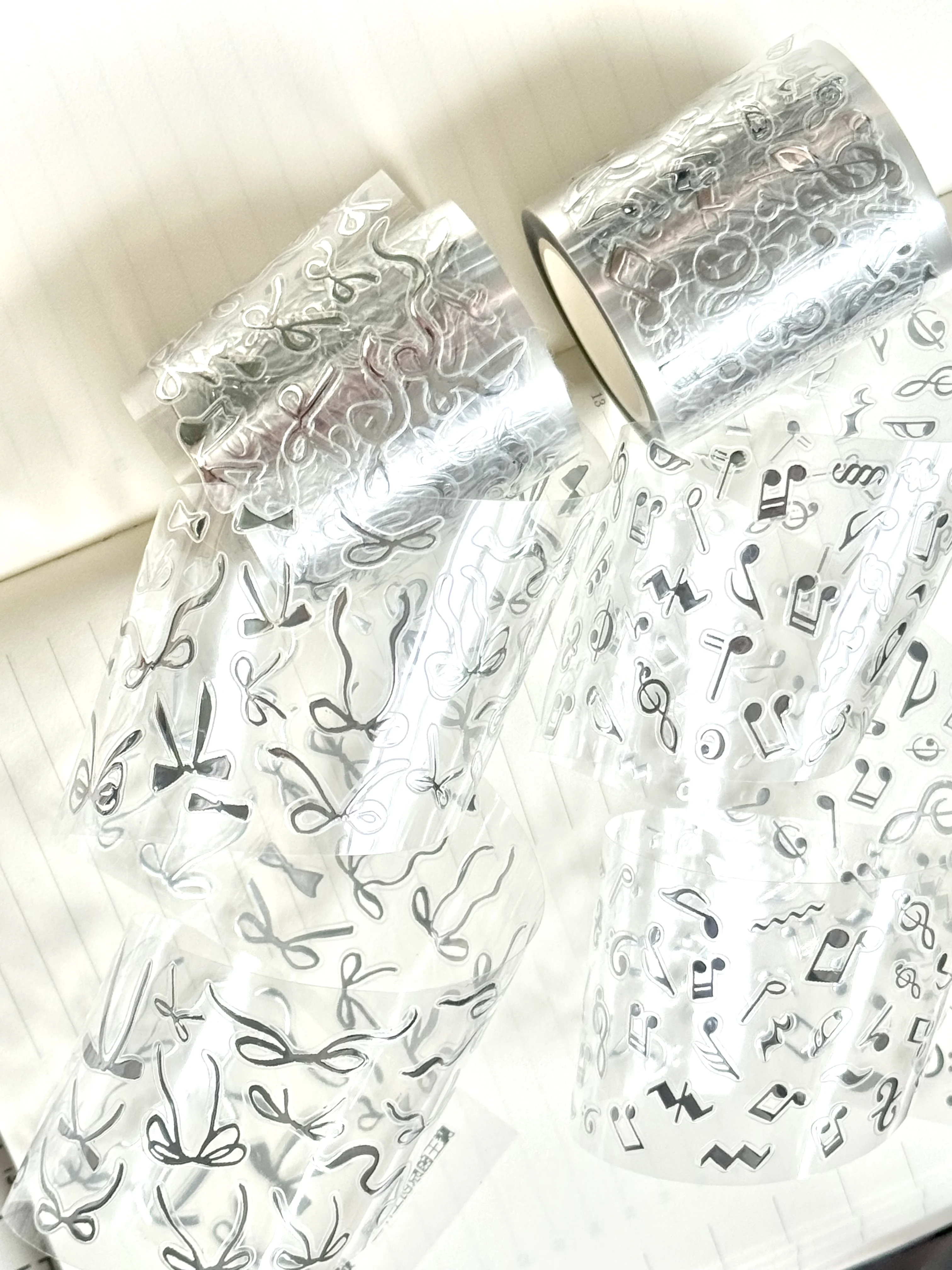 Decorative Silver Foil Die Cut Sticker Roll with Stars/Lines/Musical Notes/Bowknot, DIY Craft Stickers Planner Album Decoration