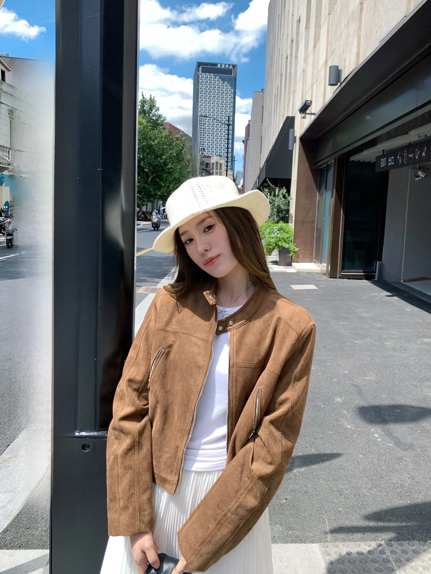 

Hhi Vintage Suede Workwear Jaet Women's Design Sense Motorcycle ort Coat Top Coffee Color Ladies Faion Autumn Outerwear