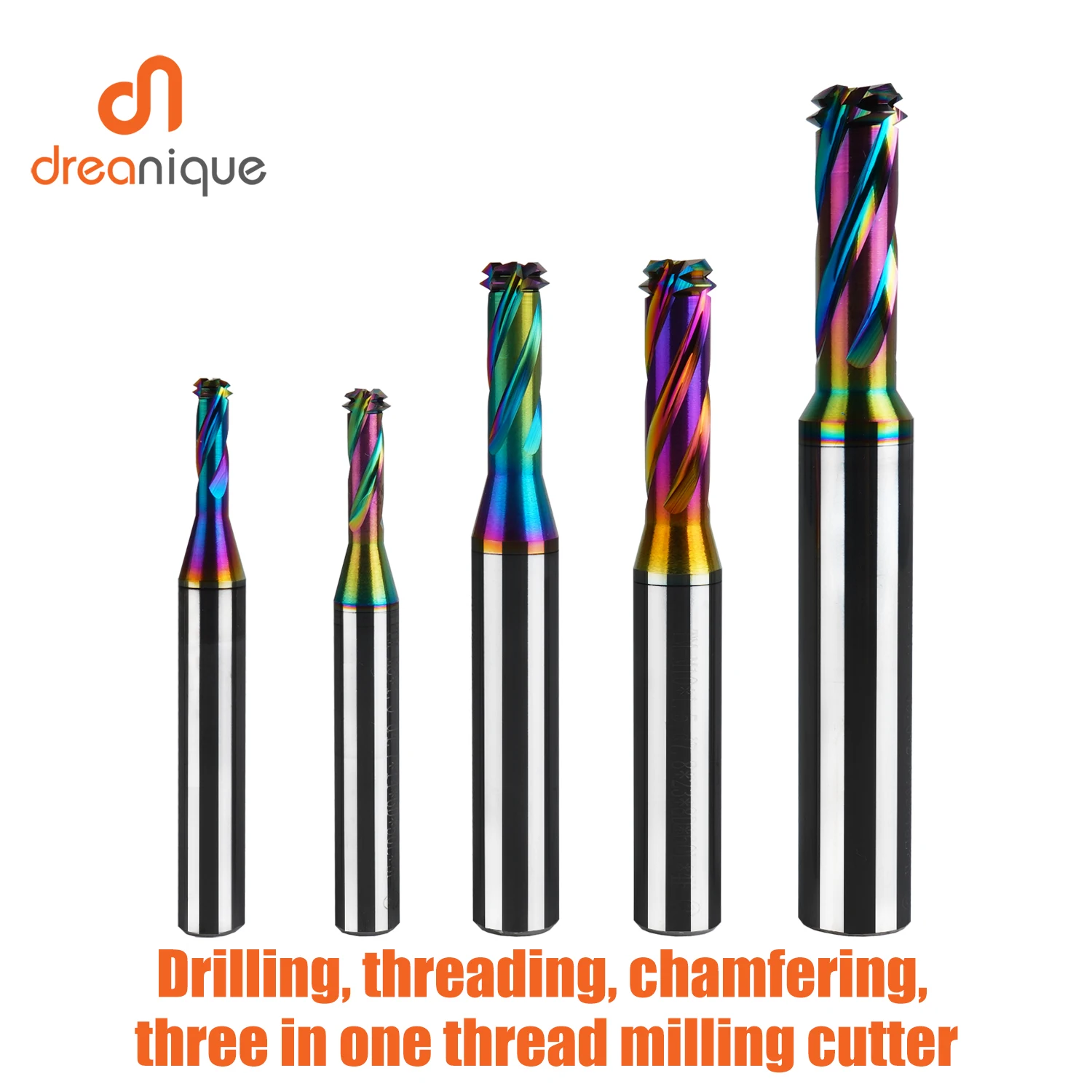 

Dreanique 1pc ISO Solid Carbide Thread End Mill Metric 60 Degrees M1.6-M12 CNC Threading Milling Cutter,3 in 1 Aluminium Copper