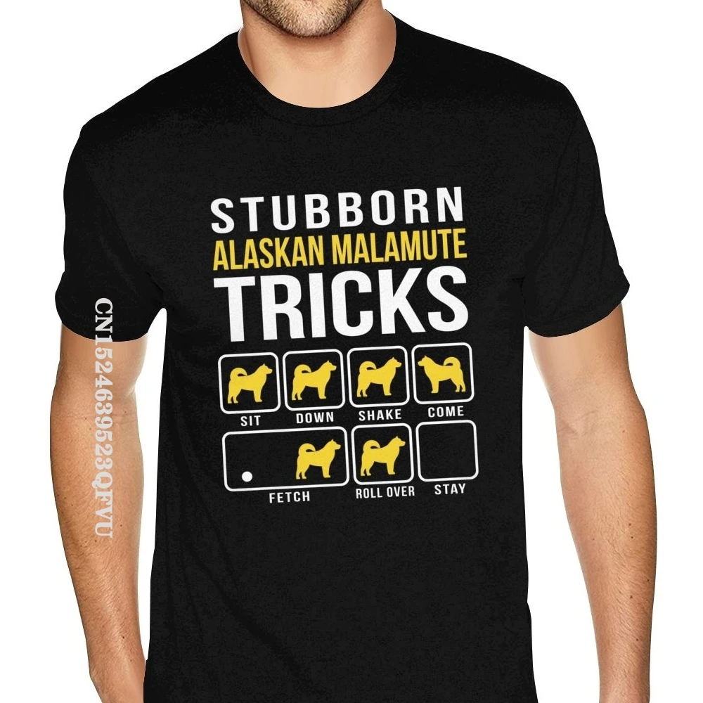 

Black Alaskan Malamute Stubborn Tricks T Shirt Men's Custom Print England Style Tshirts Men Soft Cotton O Neck Tee