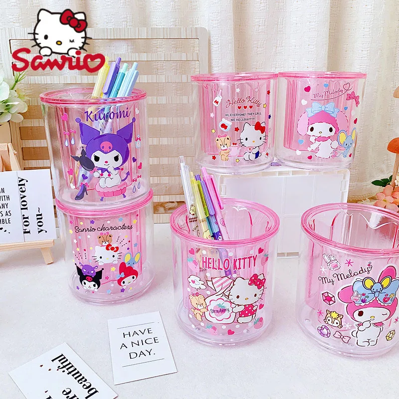 Sanrio-Rodada Rotatable Pen Holder com Grande Capacidade, Japonês Bonito Dos Desenhos Animados, Minha Melodia, Pupilos Papelaria Tubo De Armazenamento, 2Pcs